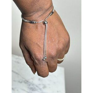 Silver Tone Adjustable Slider Bracelet Snake Chain Minimalist Womens Modern